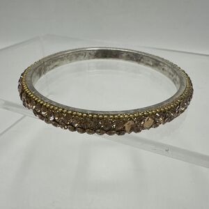 Rhinestone Bracelet Copper Tone Bangle Bling 3" Diameter Slide Statement